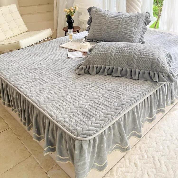 Bộ Ga Gối Trần Phủ Bánh Bèo Nỉ Nhung Chất Nỉ Dày Dặn Mềm Mịn 0