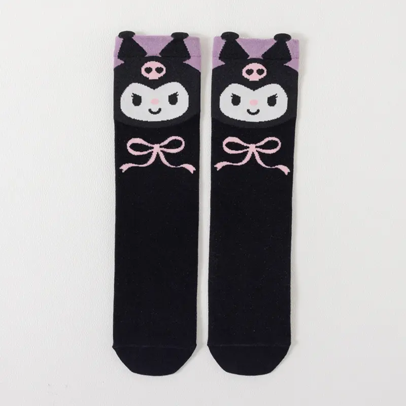 Vớ Cotton Nguyên Chất, Thiết Kế Anime Kuromi Kawaii, Dành Cho Trẻ Em, Vớ Dài Trung Bình Cô Gái Hoạt Hình Dễ Thương, Vớ Bắp Chân Lưới Hình Thoi 4