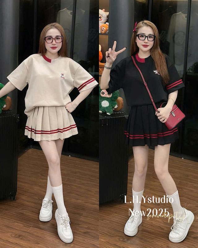 Sét Váy Cổ Phối Lé Hoạ Tiết Thêu Nổi Chân Váy Xếp Ly Xoè Chất Umi Hàn Dành Cho Nữ Mặc Hè Thu Sang Chảnh by T.LINH STORE 68