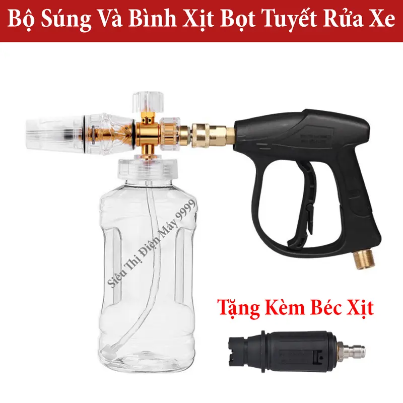 Bộ vòi xịt rửa xe và bình tạo bọt tuyết cao cấp cho máy rửa xe áp lực cao, máy xịt rửa  ( Bình Trong Xịn ) 0