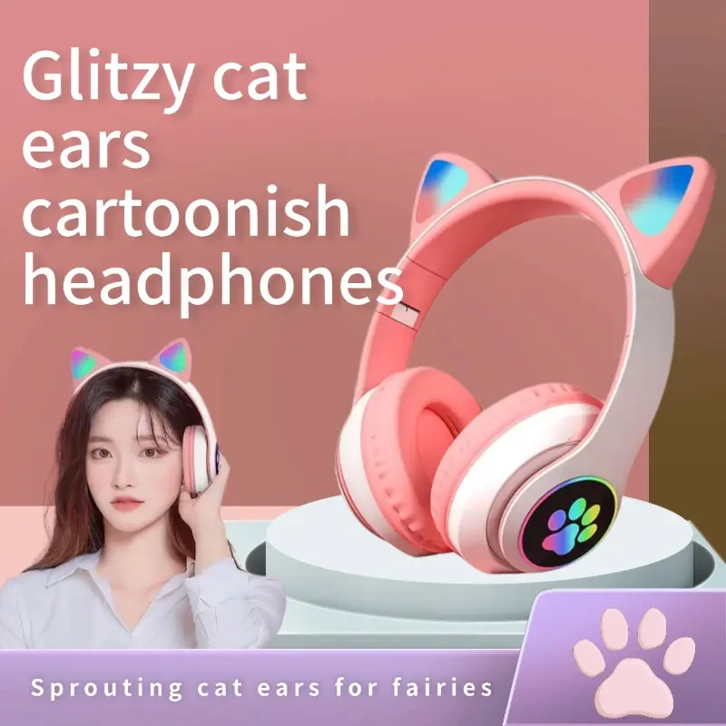 Hot STN-28 Cat Ear Headset Bluetooth Headset Game Card FM Call, HD Sound Quality, Cartoon Cute Style, Ladies Headset