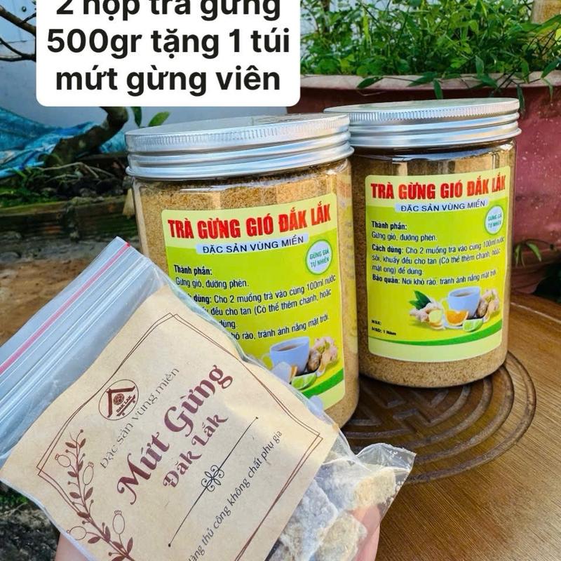 trà gừng gió đường phèn combo 2 hộp  1000gr(1kg) nguyên chất tặng 100gr mứt gừng viên