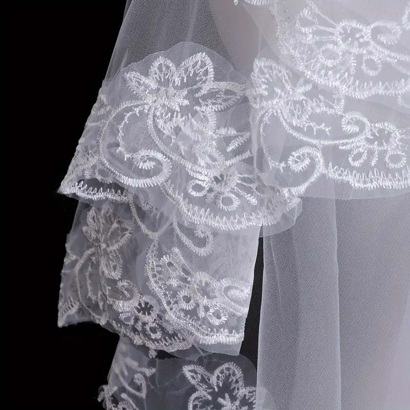 1 Piece Elegant Lace Trim Floral Pattern Bridal Veil-Fashion Polyester Wedding Headwear, Perfect for Taking Photos and Delicate Events, Bride Accessories 3
