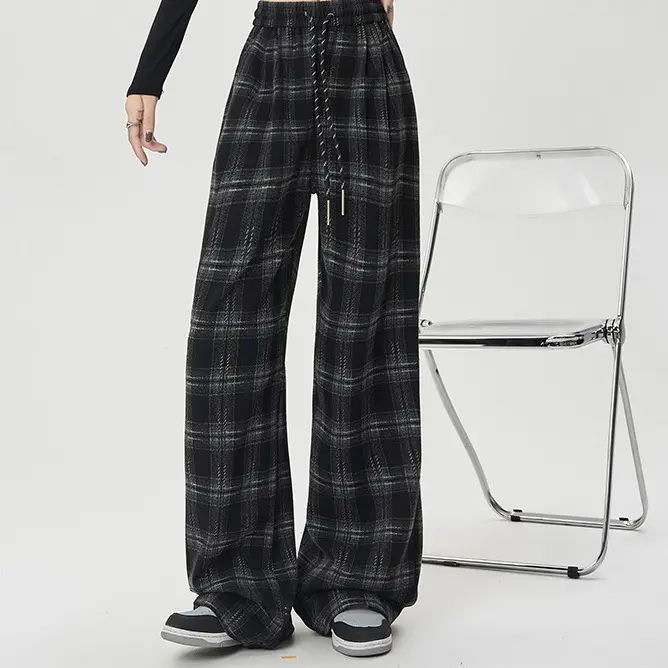 Quần Ống Suông Kẻ Caro Bigsize Chất Dạ Mịn 4 Màu Nữ Ong Women Pants sọc 2