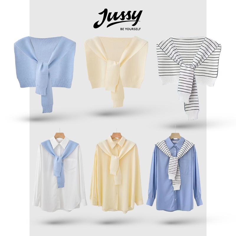 Khăn Choàng Áo Sơ Mi Kiểu Hàn Quốc JK51 Jussy Official Kiểu Khăn Áo Choàng Vắt Vai Màu Trơn Basic Chất Len Dệt Dày Vừa Quàng Cổ Sọc Voan