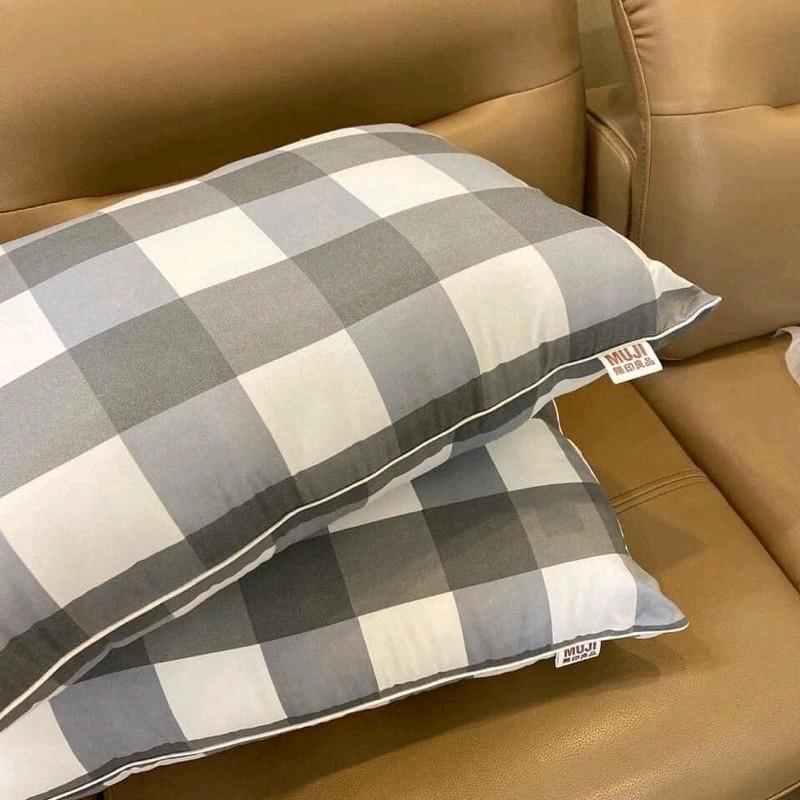 Ruột gối hơi Muji cao cấp lõi bông gòn 3D tinh khiết đã qua xử lý, vỏ Cotton mềm mịn, thoáng mát, gối căng, phồng, độ đàn hồi cao, hút chân không tiện lợi, KT: 45×65cm, 600g, dễ dàng vệ sinh