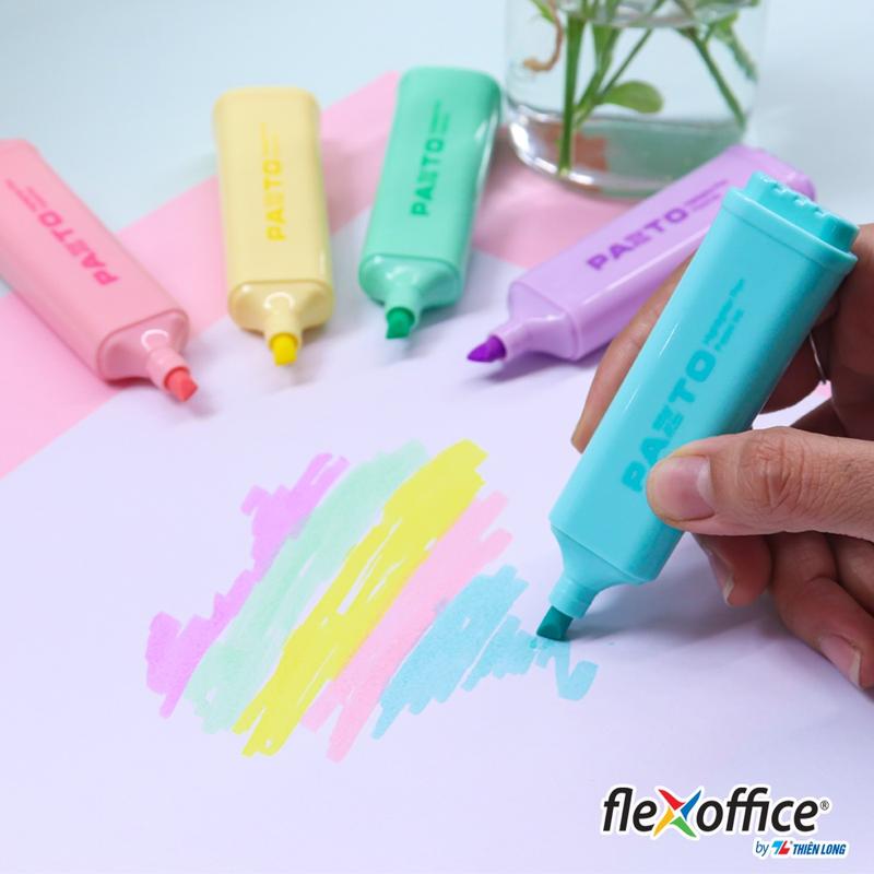 Combo 5 Bút dạ quang màu Pastel Thiên Long Flexoffice Pazto FO-HL009/VN - Rửa được - Không để lại vết khi Photocopy