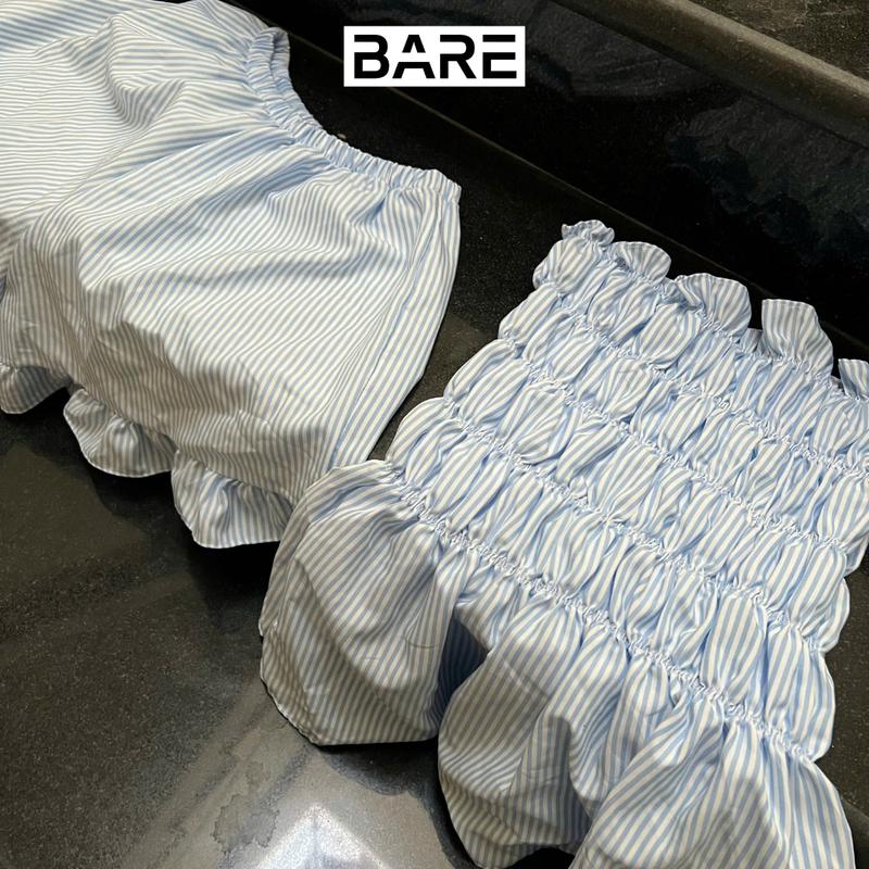 Product Introduction of BARE.Y2K_Set Áo Quây Nhún Caro Xanh Kèm Quần Bèo Nữ Tính_SET04 Navy Lịch 9
