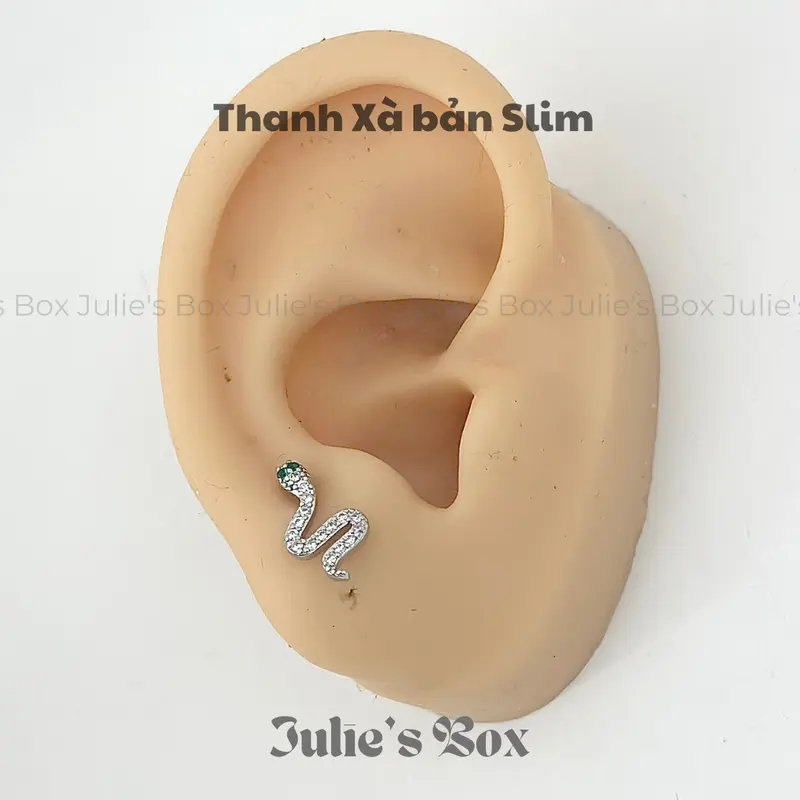 [1 Chiếc] [BẤM] Khuyên Tai THANH BẠCH XÀ Đính Đá Không Gỉ Sét Không Ngứa julies box 66 6
