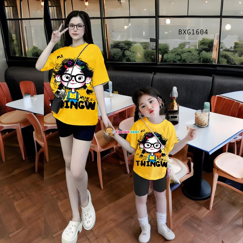 BexinhshopVN Set áo in bé gái mặt kính quần legging lửng dễ thương cho mẹ & bé gái BXG1603