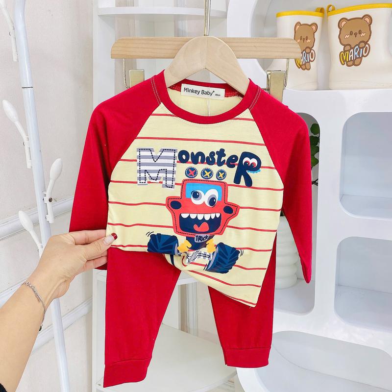 Đồ bộ thun lạnh tay dài quần dài cho bé trai bé gái (8-24kg), vải mềm mịn, thoáng khí, cho bé mặc ngủ thoải mái. 2