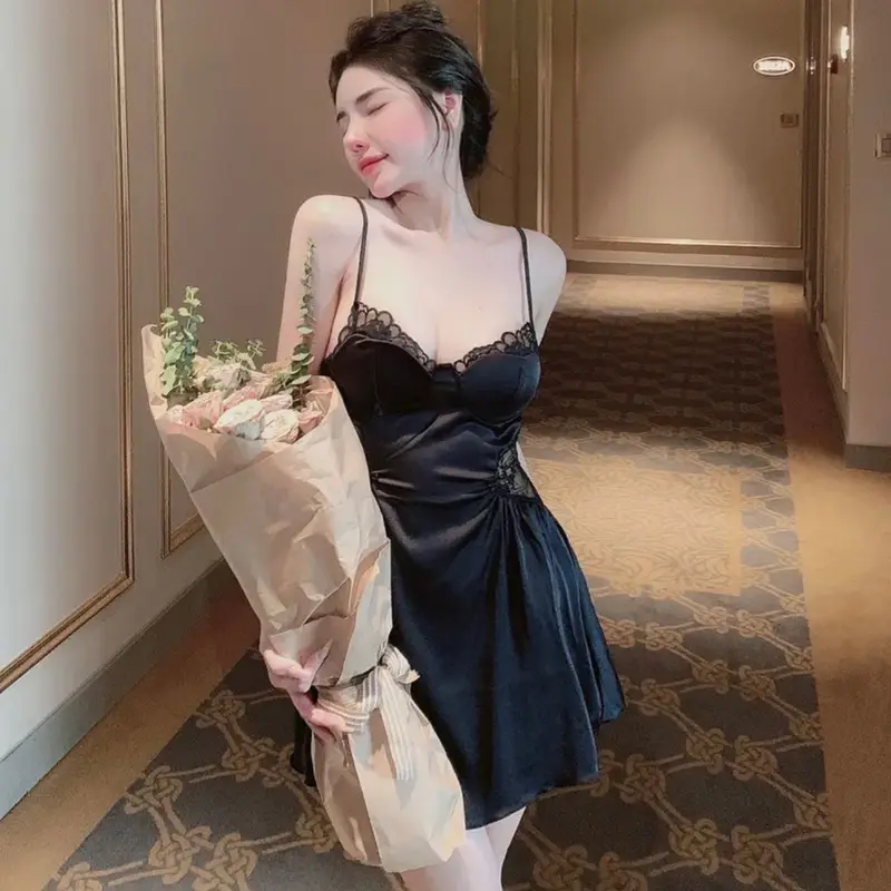V319 - Váy ngủ lụa dây đan lưng cao cấp hàng QC Đầm Ngủ Women 4