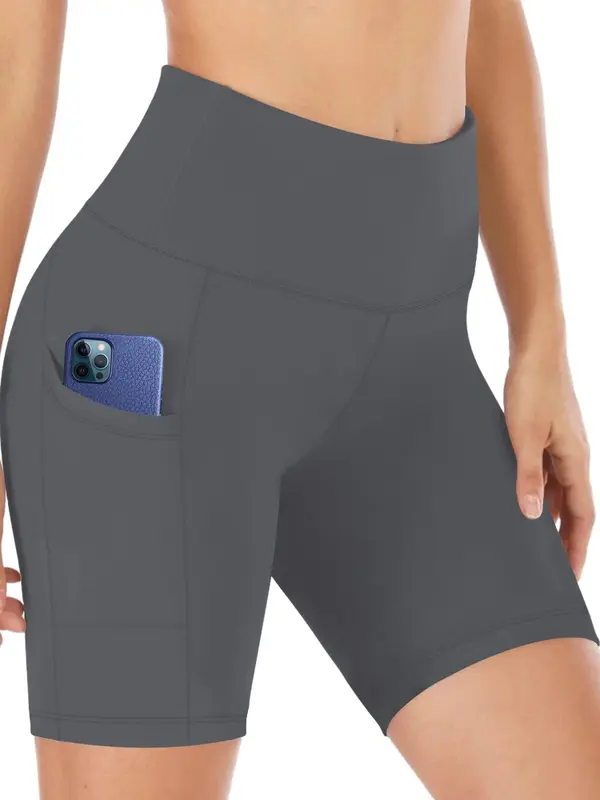 Women's Solid High Waist Pocket Leggings, Casual Comfy Skinny Shorts for Yoga Gym Workout, Ladies Summer Bottoms 7