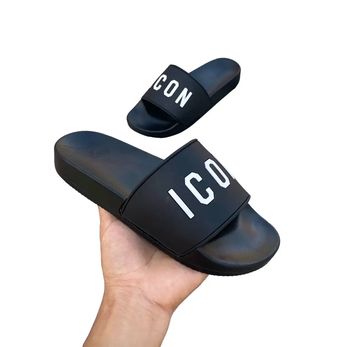 Dép quai ngang màu đen sang trọng Slippers Cao Su Đế Bằng Nam DéP Jean
