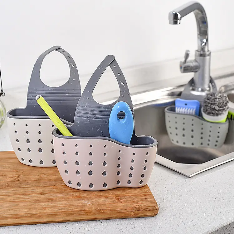Giỏ dựng giẻ lưới 2 lớp rửa bát loại dày treo vòi nước bồn rửa Living C, chất liệu silicon rổ 4