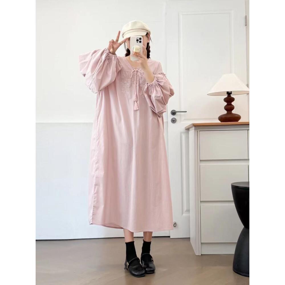 CHICMORE Gaun longgar lengan panjang dengan rok midi dan gaya anggun