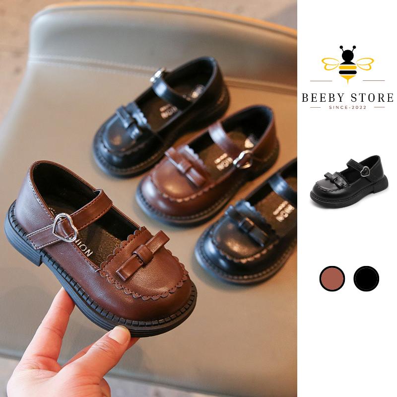 Giày Búp Bê Da Cho Bé - Giày Búp Bê Da Mềm Mại Phối Nơ Ren Phong Cách Giày Lười Cho Bé Gái Đế Mềm Chống Trượt (L260)