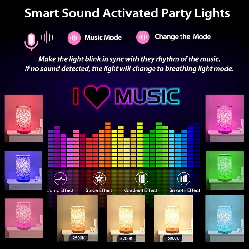 Smart Voice Activated Control Table Lamp, USB Powered Wooden LED Night Light, Touch Control Color Changing Night Light for Home Bedroom Living Room 7