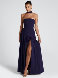 Vestido tubo liso para mujer con abertura en el muslo y pañuelo, elegante vestido sin tirantes para fiesta, club y vacaciones en la playa, ropa de mujer para todas las estaciones
