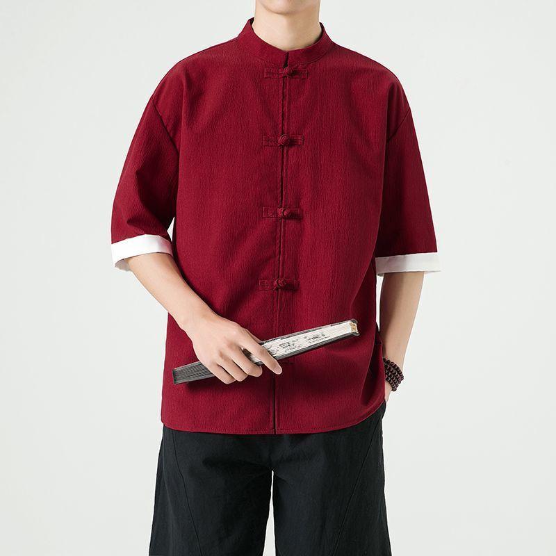 Product Introduction of Men's Shirt, Tang Suit Shirt, Chinese Style, Tai Chi Clothing, Kung Fu Clothing, Linen Thin Stand Collar Buttoned Zhongshan Suit Menswear Top chinese man red shirt chinese fashion outfit Lingerie Beige 28
