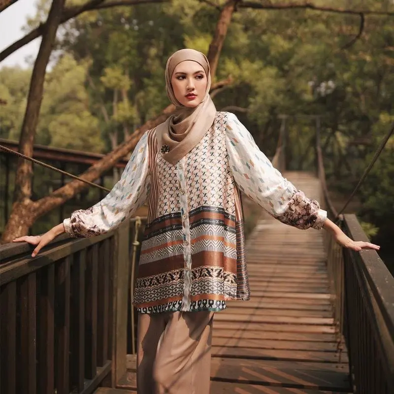 Kemeja Motif Shireen Shirt ( Kemeja CANTIK ) Silk Wanita  Atasan  Oversize  Top  Panjang Baju Linen