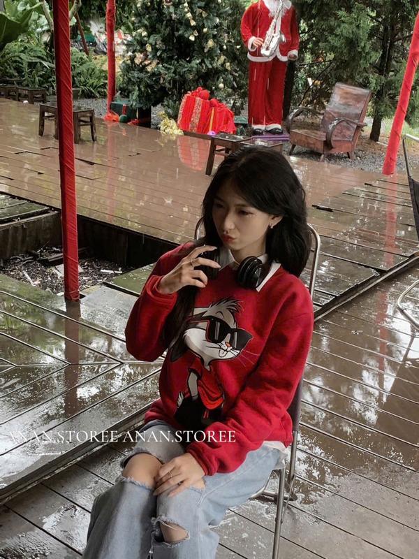 Áo Sweater Nỉ Bông In Hoạ Tiết Sắc Nét Xinh Xắn Form 40-60KG Nữ Top 8