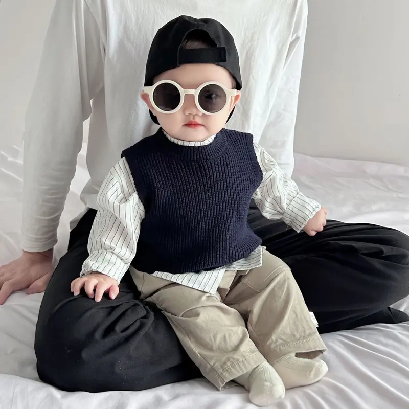 Quần Áo Trẻ Em Phong Cách Hàn Quốc, Cho Mùa Xuân Và Mùa Thu, Áo Len Dệt Kim Trẻ Em, Áo Vest, Cho Bé Trai Và Bé Gái, Phong Cách Phương Tây, Bộ Đồ Áo Ghi Lê Dễ Phối Đồ 0