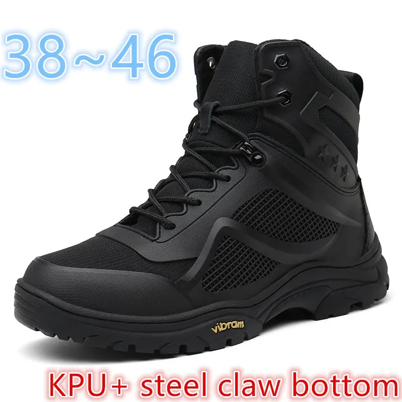 Stok sedia! ​​​​​​​​​​​​​​But Taktikal Tentera untuk Lelaki, Kasut Kembara Luar, But Tempur, But Tinggi SWAT, Kasut Kembara Tentera, Tapak dengan Paku Keluli Outdoor Shoes Sepatu