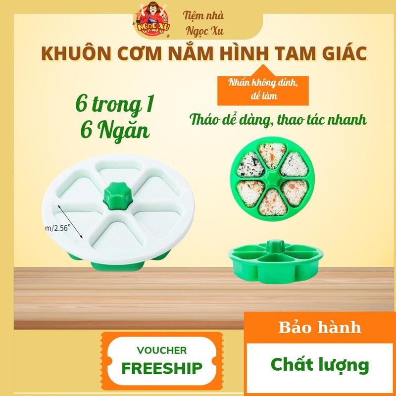 Khuôn cơm nắm hình tam giác 6 ô + Nhựa cấp thực phẩm, không chứa BPA + Dụng cụ làm cơm trưa + Sushi