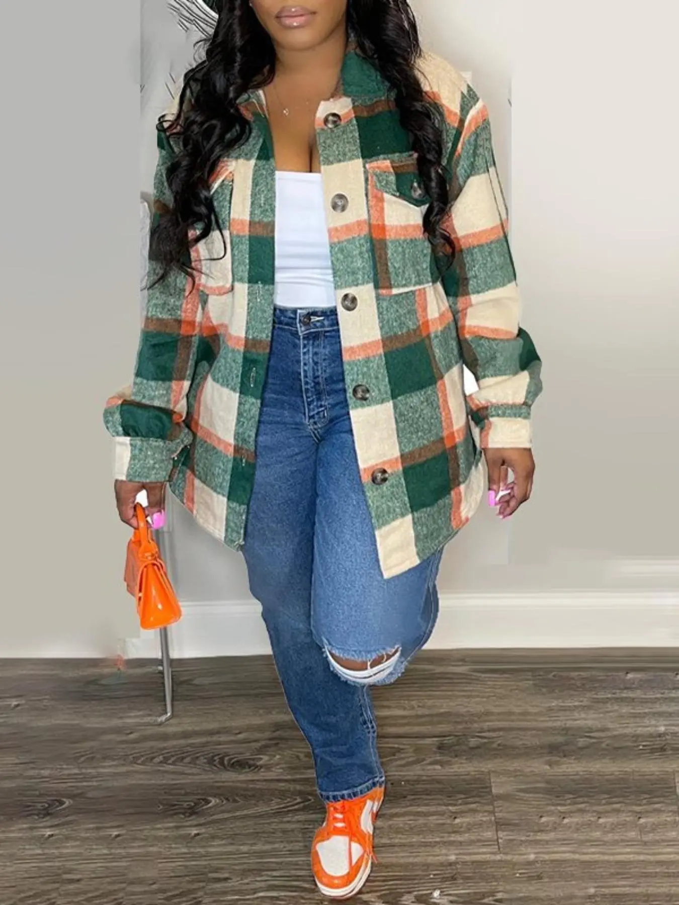 Women's Plaid Print Button Front Drop Shoulder Shirt Jacket, Casual Long Sleeve Pocket Collared Outerwear for Daily Wear, Ladies Clothes for All Seasons, Coat