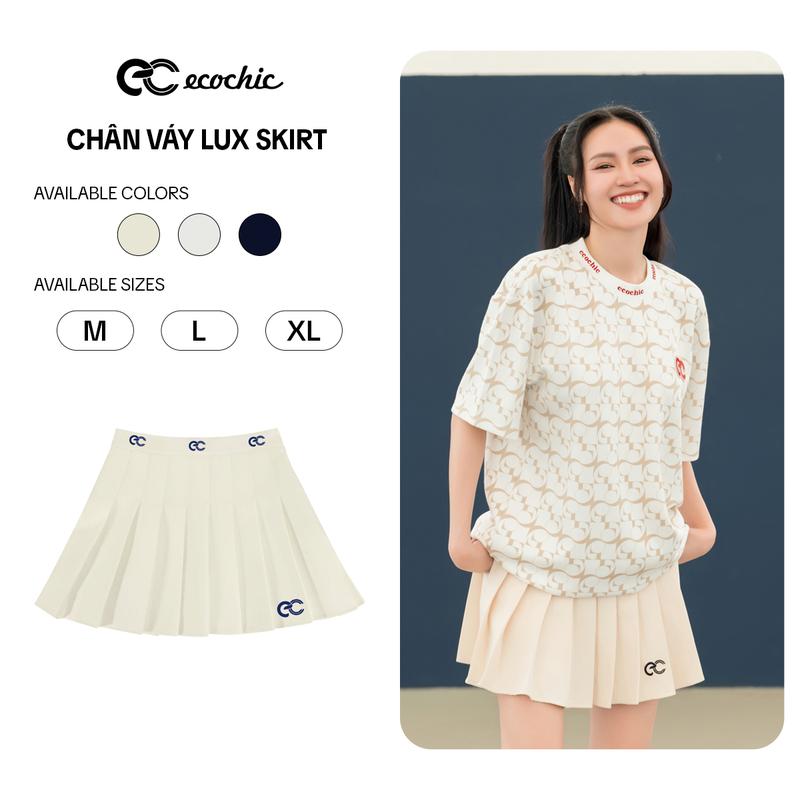Chân Váy Tennis Xếp Ly Chính Hãng ECOCHIC THÊU VIỀN CẠP EC B037 Dáng Xòe Ngắn Cạp Cao Có Lớt Trong Nữ Women