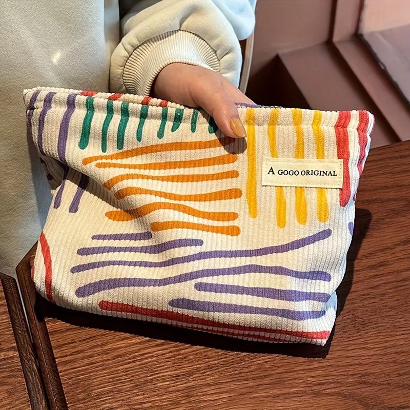 1pc Small group contrast striped makeup bag, portable travel storage bag, wash bag, skincare storage bag 1