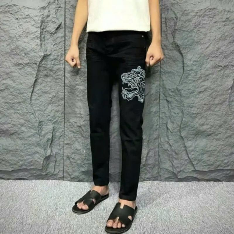 Quần jean nam xanh boy phố phối tag thêu mặt hổ chất co giãn form ôm cao cấp-GIN MAN Menswear Pants 6