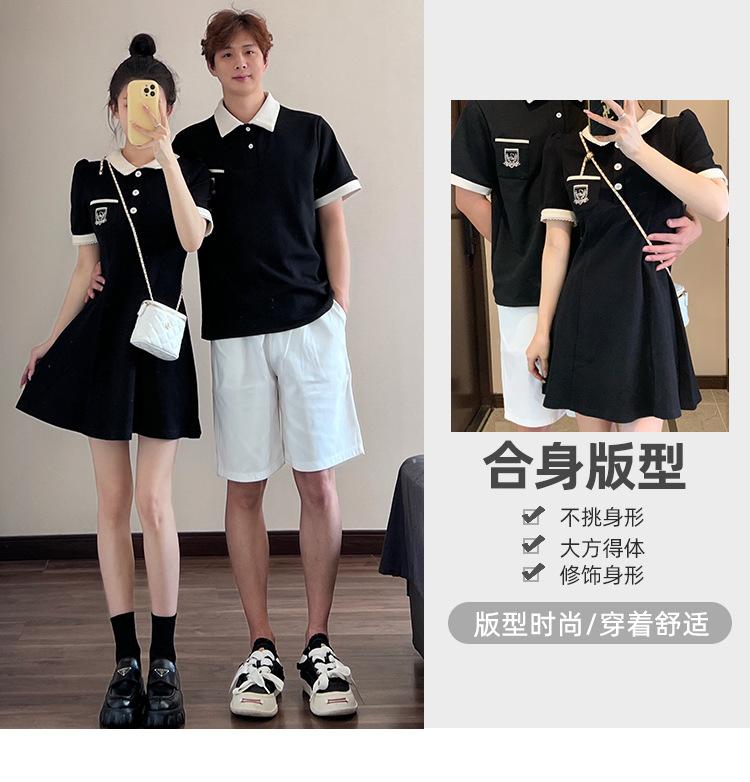 Product Introduction of Couple's outfit 2025 short sleeved lapel T-shirt, home women's waist collection, college style dress, one piece, one skirt, oversized size Womenswear Clothing 2