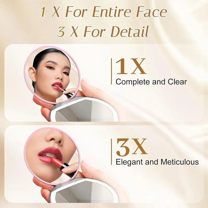 Round LED Makeup Mirror, Portable Foldable Cosmetic Mirror, USB Rechargeable Touch Adjustable Mirror for Travel Home Car 2