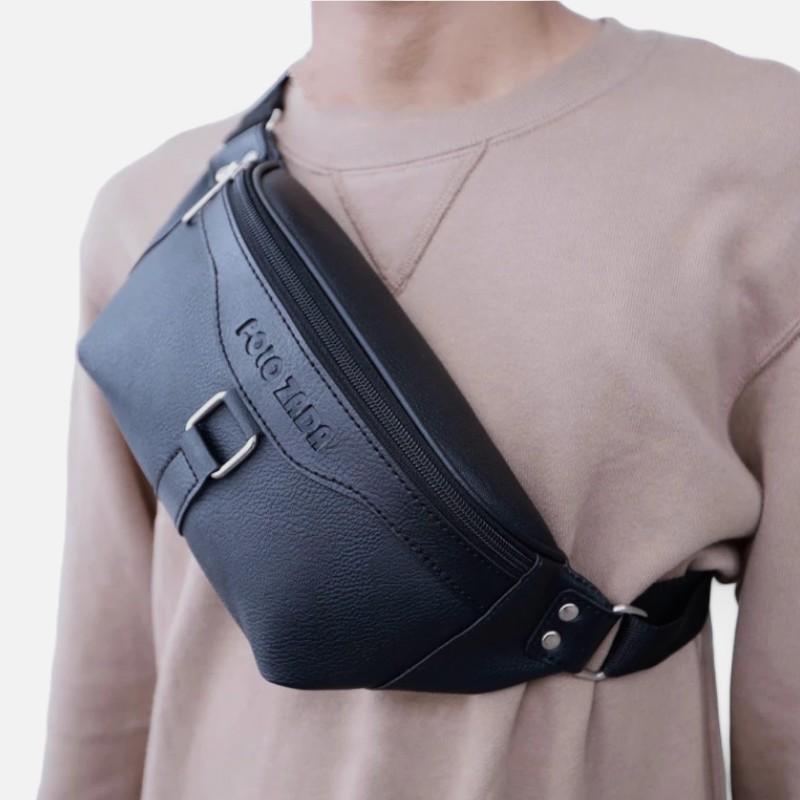 Waistbag Pria Bahan Kulit Pu leather Kekinian High Quality Premium Pinggang Cowok Slingbag 3