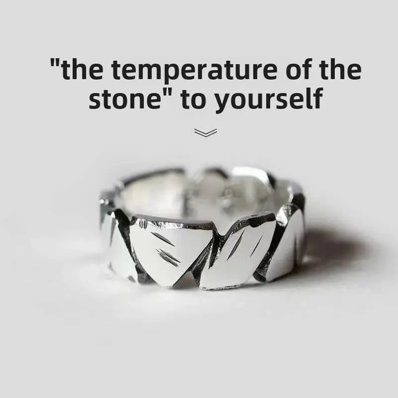 Stone Temperature Ring for Men and Women Ins Niche Personality Index Finger Ring Fashion Korean Retro Men's Opening Ring