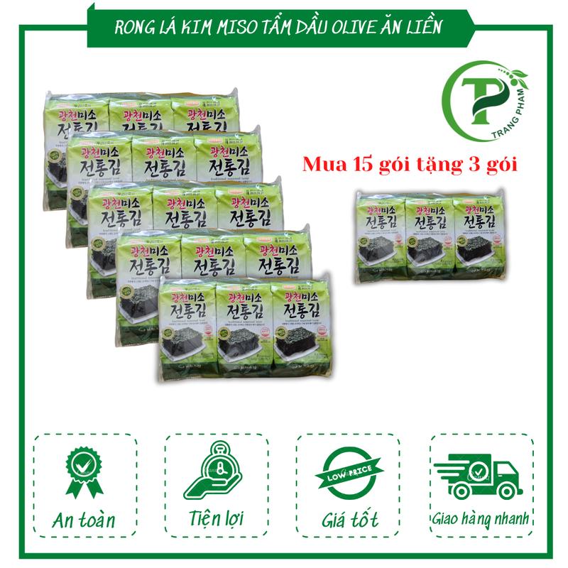 [Mã mới] Rong biển lá kim Miso tẩm dầu Olive ăn liền 15 gói tặng thêm 3 gói - Snack Ăn Vặt Food Thức Ăn Lá Rong Biển rong  biển