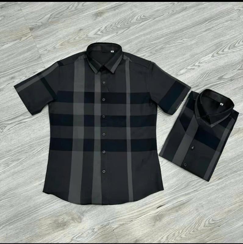 Áo Sơ Mi Nam Tay Ngắn Màu Đen Nhám Kẻ Caro Form Đứng Chất Cotton Dày Dặn Kiểu Boy Phố - Hải Đăng Store Menswear Cổ Tròn