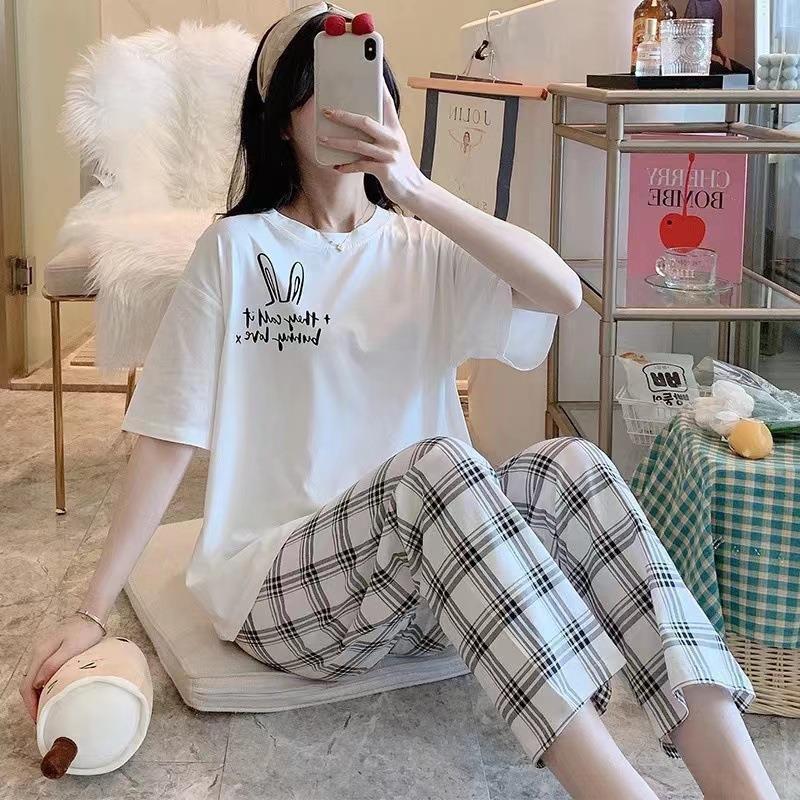 Bộ Đồ Ngủ Hoạt Hình, Ngắn Tay, Áo Phông Ngủ In Hình Hoạt Hình, Bao Gồm Quần Nữ Quần Ngủ Women 3