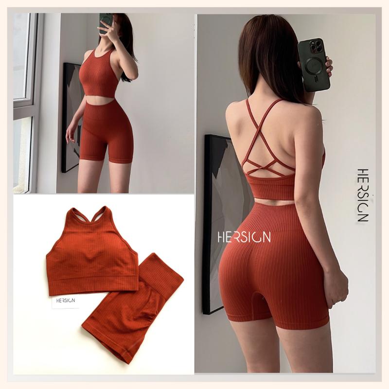 Set đồ tập gym nữ hot trend Set đồ yoga nữ áo bra dây mảnh quần đùi  HERSIGN-SET153