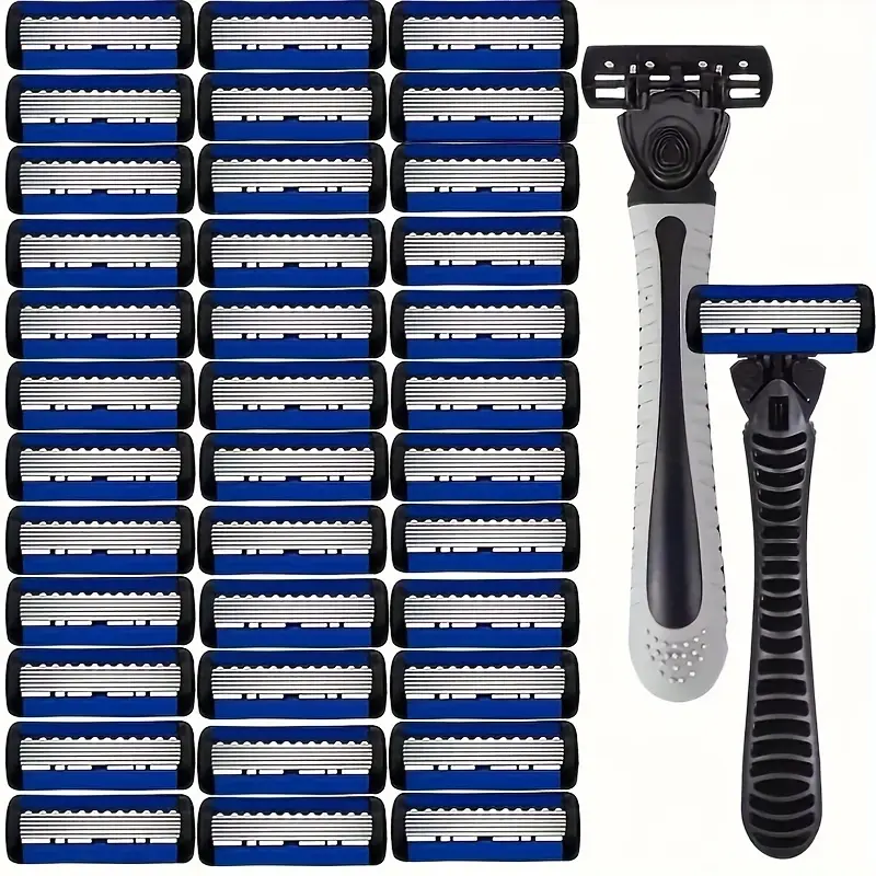 Men's 6-Layer Manual Razor Set with Non-Slip Metal Handle, Multiple ...