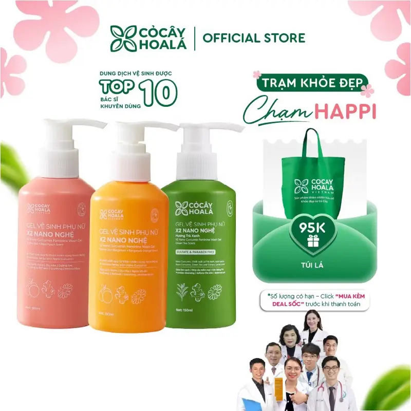 [ TOP NỔI BẬT] Dung Dịch Vệ Sinh Phụ Nữ Gel x2 Nano Nghệ Cỏ Cây Hoa Lá - Làm Sạch, Hỗ Trợ Ngừa Vi Khuẩn 150ml