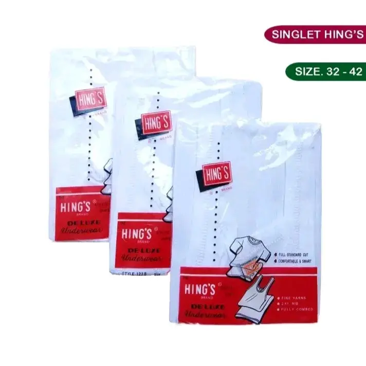 3 pcs singlet putih pria merek Hing / singlet putih salur