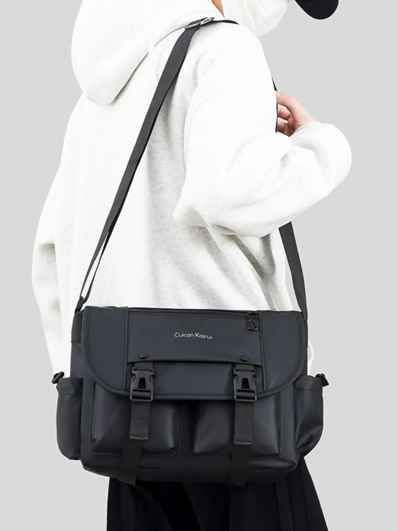Men's Casual Solid Color Crossbody Bag, Large Capacity Waterproof Nylon Shoulder Bag, Fashionable Crossbody Bag for Daily Use