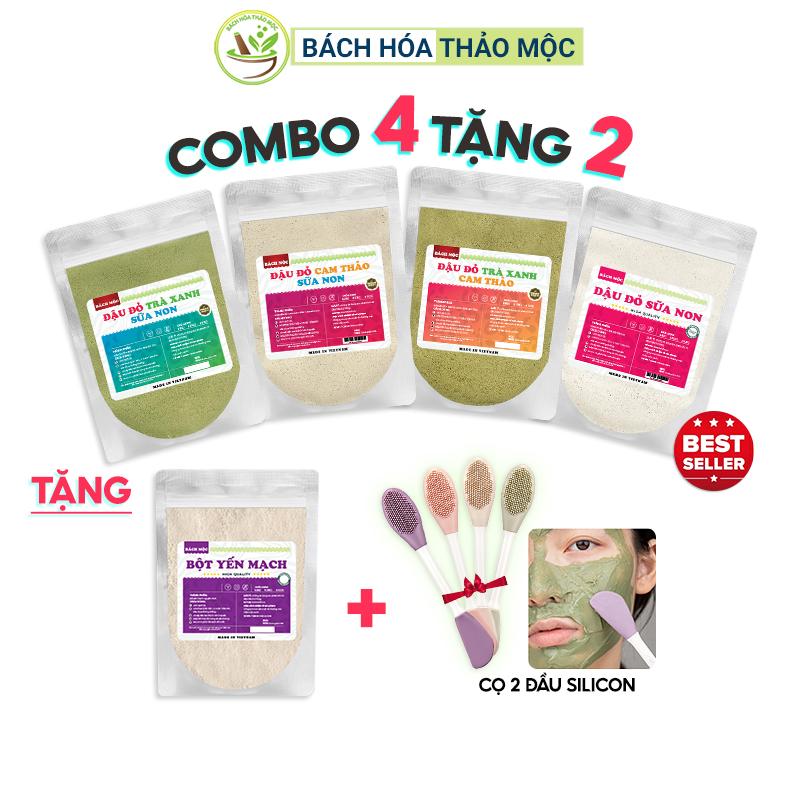 [Combo 4 tặng 2] Bột Đậu Đỏ, Trà Xanh, Cam Thảo, Cám Gạo Sữa Non BÁCH MỘC 80g [TẶNG Bột Yến Mạch + Cọ 2 Đầu Silicon] Dưỡng Da Mặt Và Body Skincare Làm Đẹp Da Mask Cho Nữ Đắp Mặt obaxua bột  yujisan Women