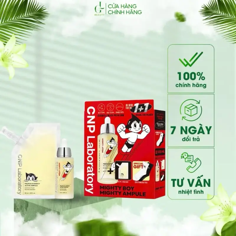 [GL BEAUTY] Set tinh chất tái tạo và phục hồi da từ keo ong CNP Laboratory Propolis Energy Ampoule (serum 50ml+refill 50ml+tất chân)
