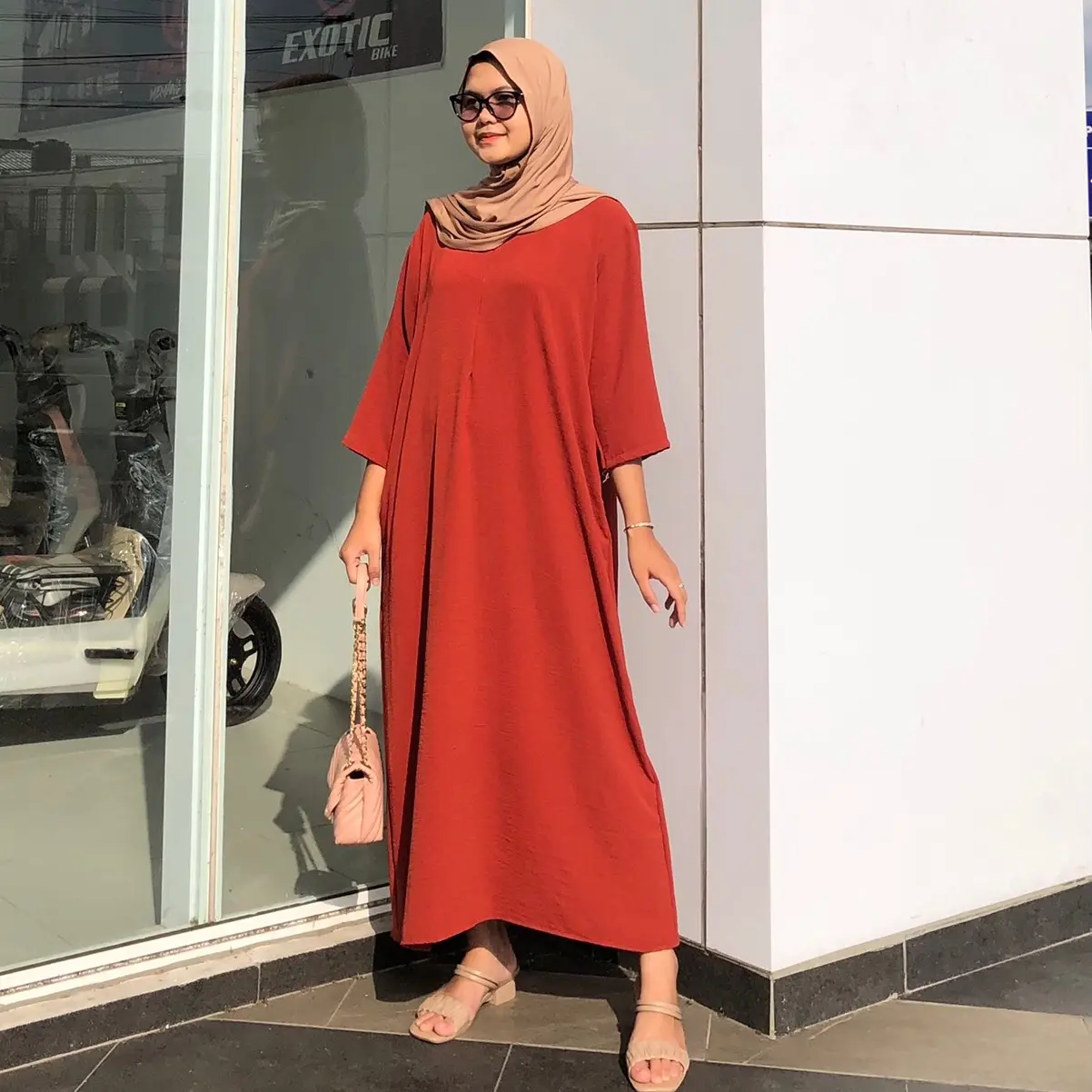 Feliceclo - Daster Gamis Polos Crinkle AirflowLengan 3/4