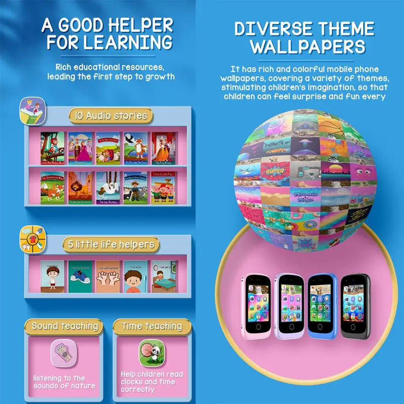 KGG Mini Electronic Learning Device, Smartphone Interactive Toy, Dual Camera Smartphone Toy with Educational Games, Ideal Travel Toy, Birthday Gift 4