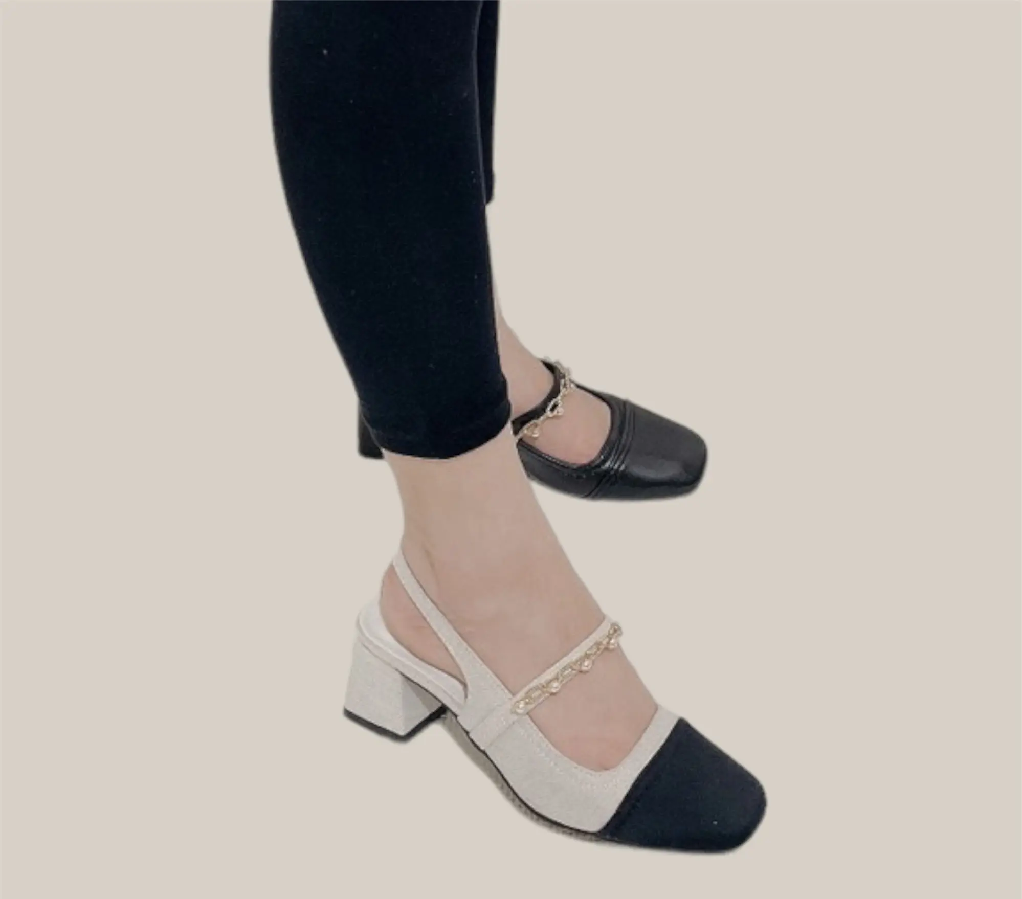 Giày quai ngang ngọc trắng 2p vs 5p Mũi vuông DéP Shoes